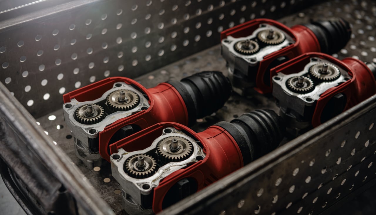 Disassembled combi hammers are collected for refurbishing in a repair center