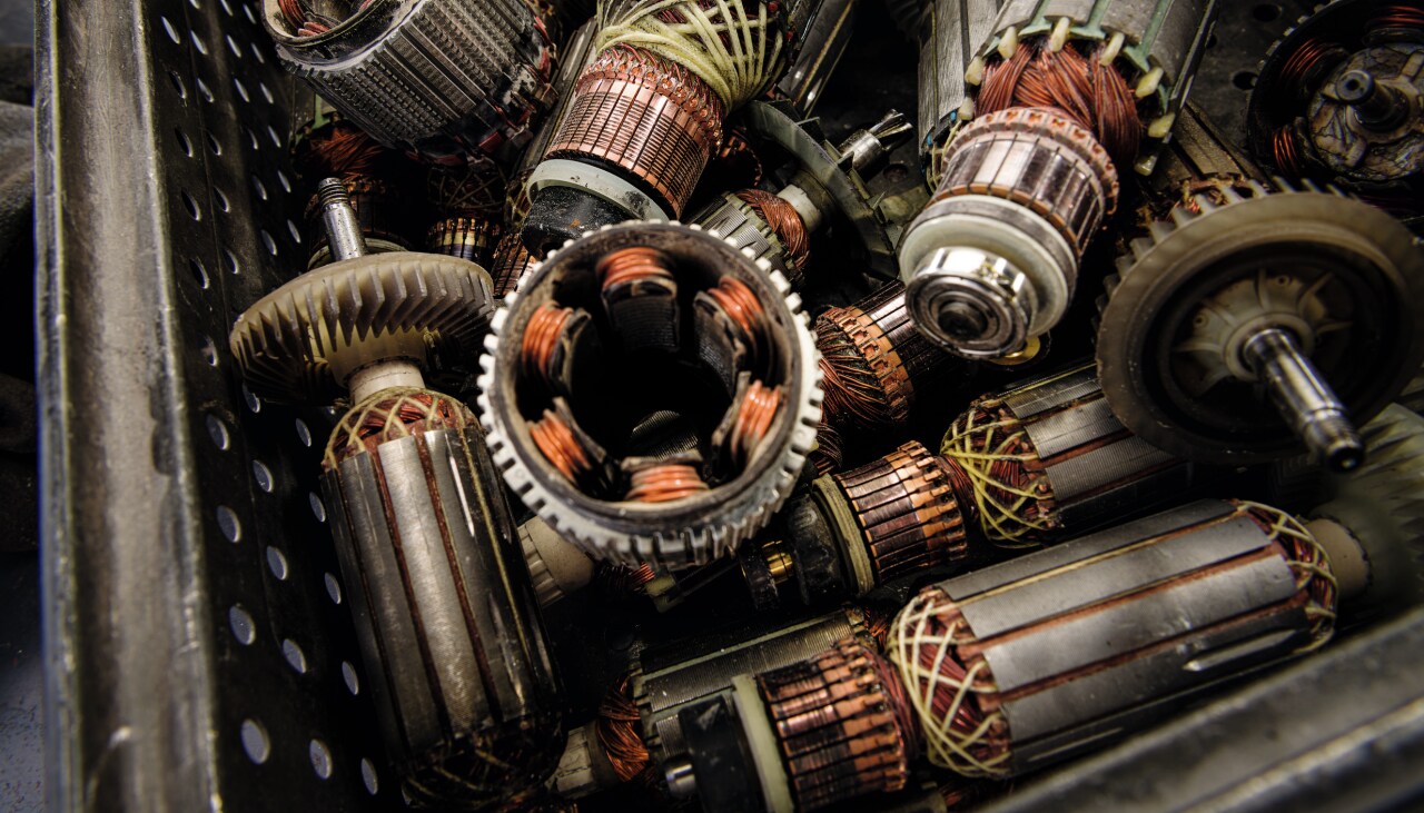 Combi hammer's copper coils are collected for recovery in recycling center