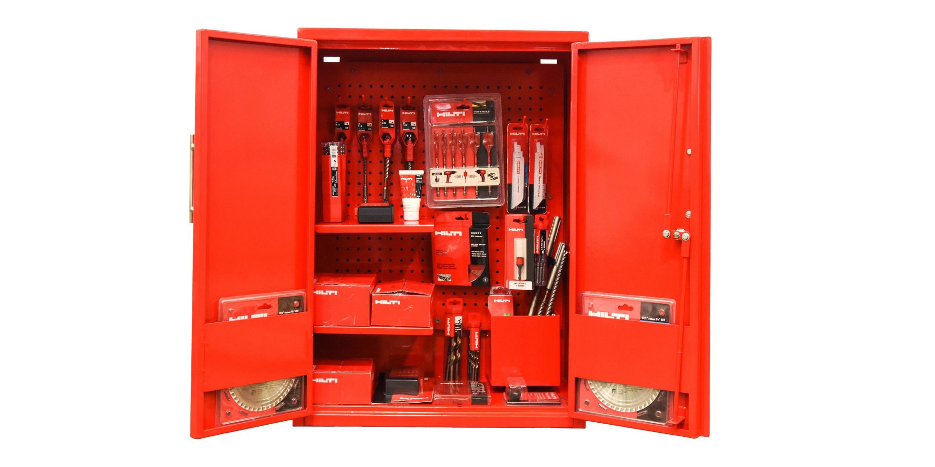 open hilti consumable cabinet with hilti products inside