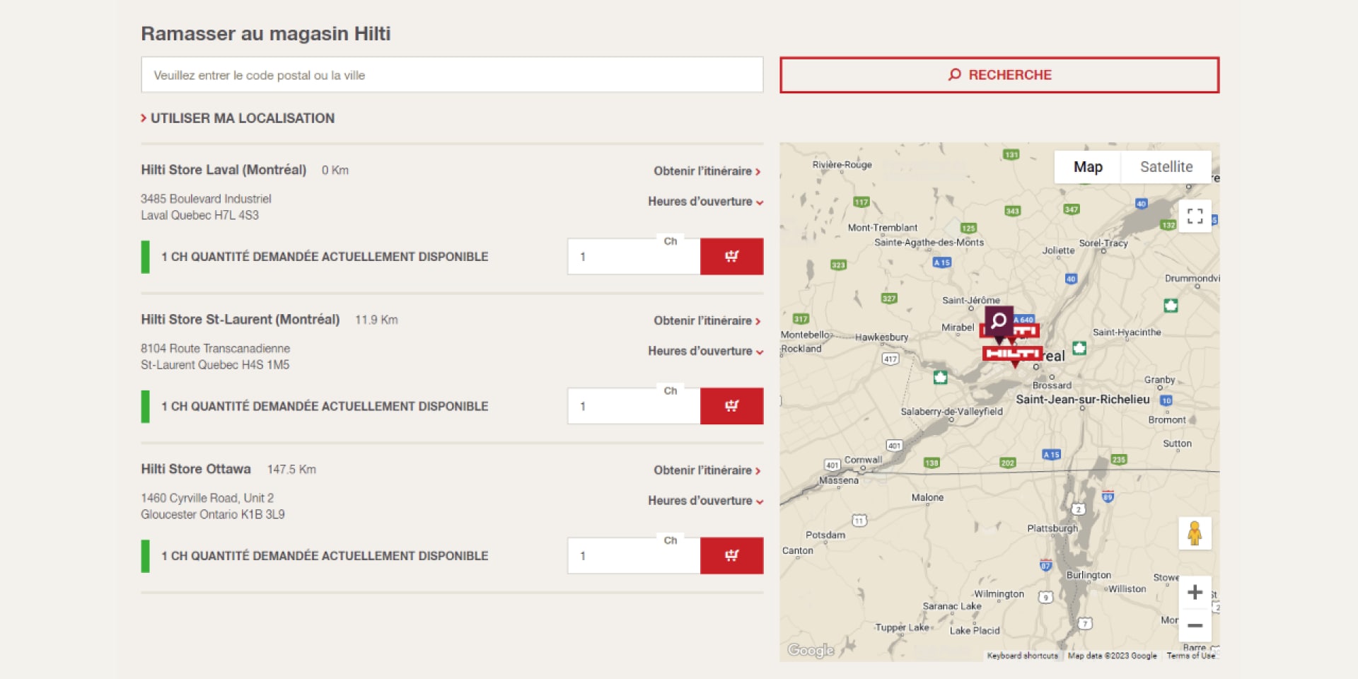 how to check stock for picking up an order at a Hilti store
