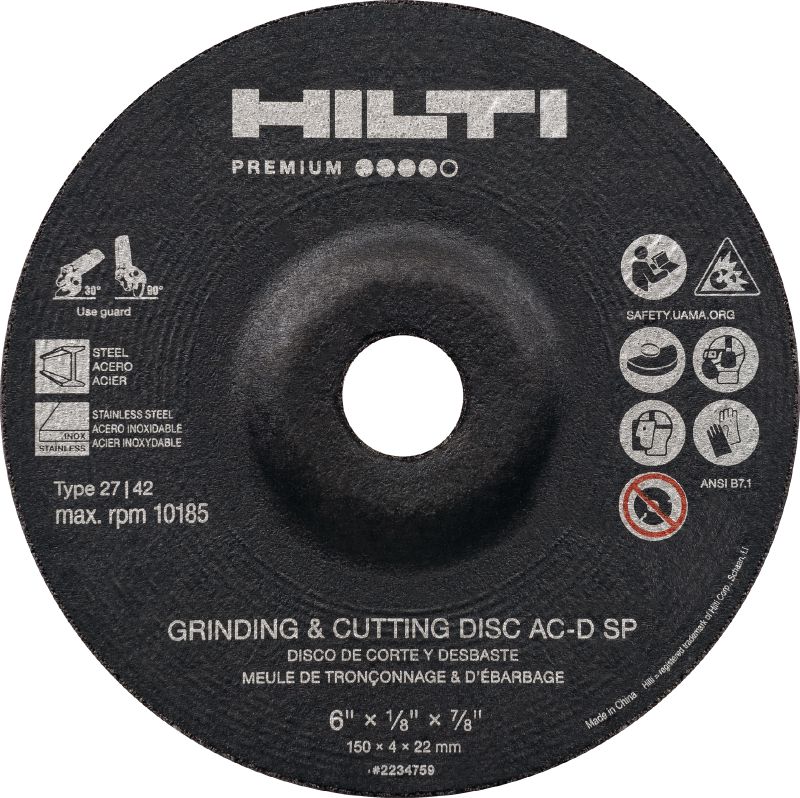 AC-D SP Type 27 Cutting/Notching wheel High-performance cut-off wheel for cutting, notching and light grinding of stainless/carbon steel using an angle grinder