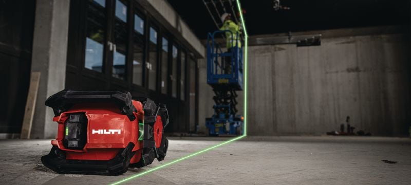 PR 40G-22 Niveau laser rotatif vert à pente unique Niveau laser rotatif intérieur robuste avec faisceau vert très visible et fonctions automatiques pour le nivellement, l’alignement, la pente et la quadrature (plate-forme Nuron) Applications 1