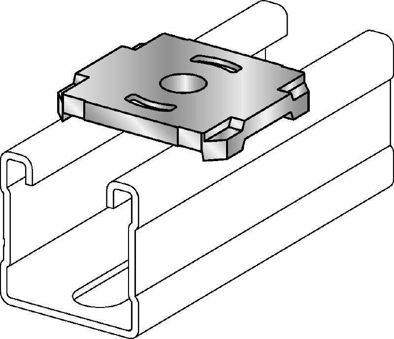 MQZ-F Bored plate (HDG) Hot-dip galvanized (HDG) bored plate for trapeze assembly and anchoring (imperial)