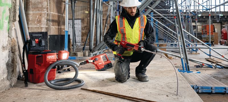 VC 4LX-22 T8 Cordless L-Class dust extractor Compact and powerful cordless dust extractor with optional backpack for connection with power tools and jobsite clean ups (wet & dry), 8l (2 gallon) tank (Nuron battery) Applications 1