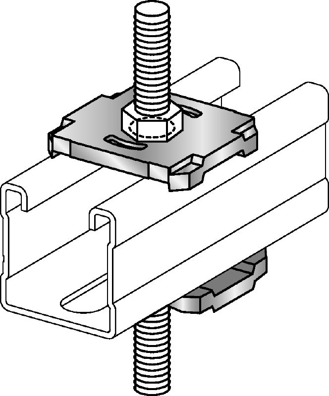 MQZ-F Bored plate (stainless steel) Stainless steel (A4) bored plate for trapeze assembly and anchoring (imperial)