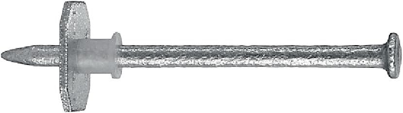 Sill plate fasteners Single nails with washer for sill plate attachment on concrete using powder-actuated tools