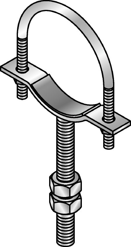 PSCU Pipe saddle with U-Bolt Connectors and coated U-Bolts for attaching single pipe runs on vertical MT box profiles