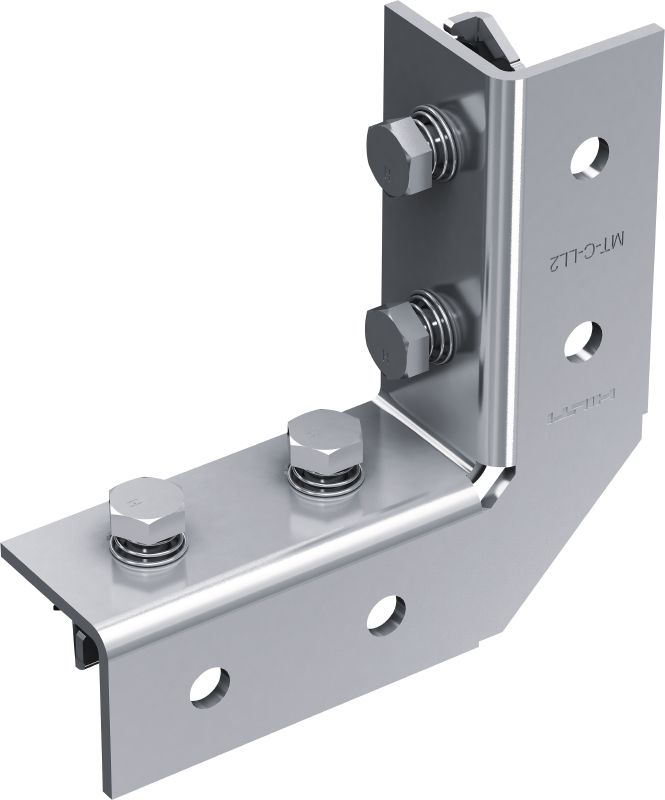 Connecteur à équerre prémontée MT-C-LL2 FL Connecteur à angle droit allongé avec écrou et boulon Fast-Lock pré-assemblés permettant d’assembler des structures de rails à entretoises