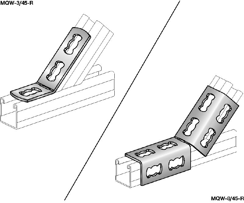 MQW 45°/135°-R Équerre en acier inoxydable (A4) à 45- ou 135 degrés pour l'emmanchement de plusieurs traverses MQ