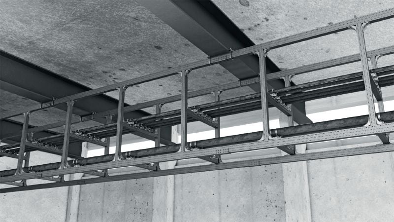 Connecteur à point fixe MT-FPS-FF Console double avec enduit extérieur pour fixer les sabots de tubage MP-PS aux rails lourds modulaires MT de Hilti comme point fixe dans des environnements légèrement corrosifs Applications 1
