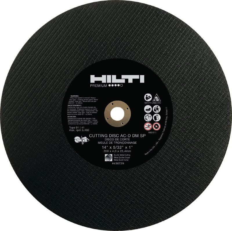 Disque de coupe métallique ductile AC-D DM Disque de coupe pour métal ductile, pour tronçonneuses thermiques