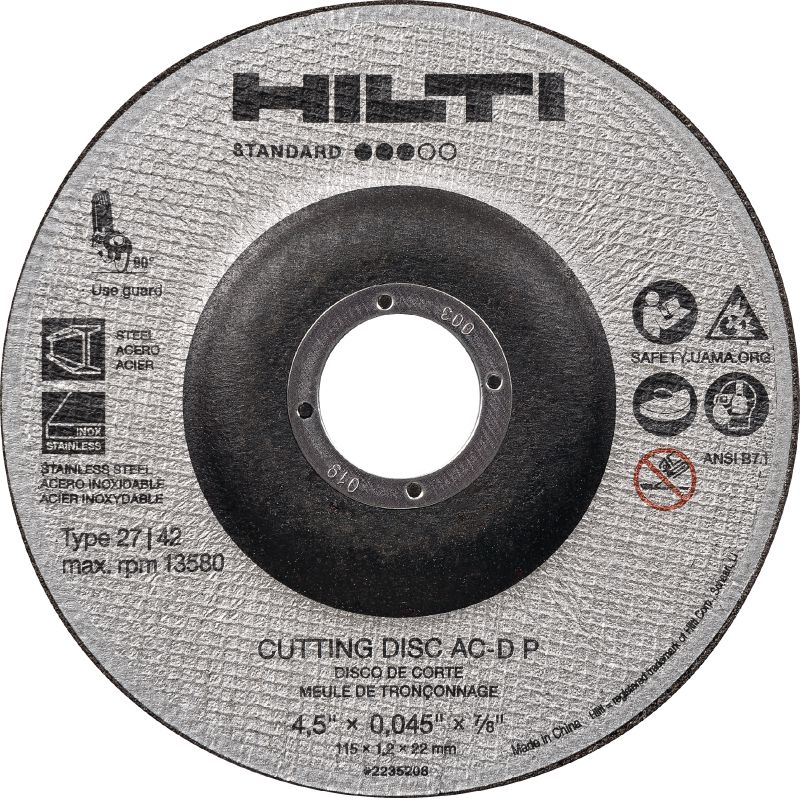 AC-D P Type 27 Cut-off wheel Standard thin cut-off wheel with depressed center for cutting stainless/carbon steel using an angle grinder