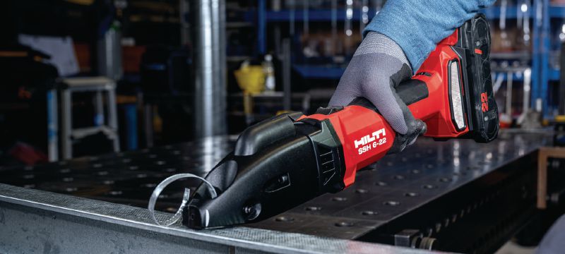 SSH 6-22 Cordless shears High-capacity cordless double-cut shear for fast cuts in sheet metal, profiles and HVAC duct up to 2.5 mm│12 Gauge (Nuron battery platform) Applications 1