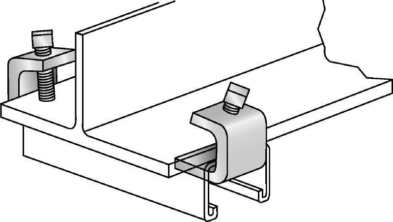 Clips-étaux pour entretoise Clips-étaux électrozingués pour la fixation des traverses aux poutres d'acier; pour applications légères