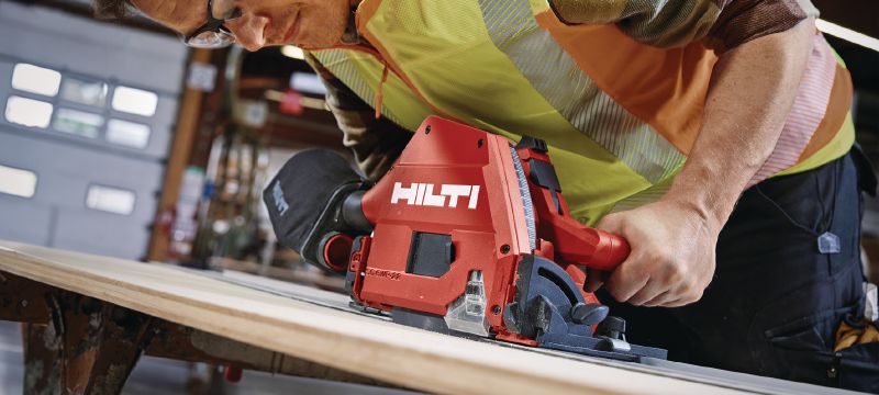 SC 6WP-22 Cordless plunge saw Precision plunge circular saw with high dust capture rate for clean and controlled, straight cuts in wood up to 53 mm│2-1/8” depth with guiderail Applications 1
