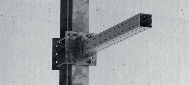 Platine pour charges légères MT-B-GXL S1 OC Connecteur de base pour la fixation de structures de rails lourds MT-90 et MT-100 à de l'acier, pour une utilisation en milieu extérieur avec faible pollution Applications 1