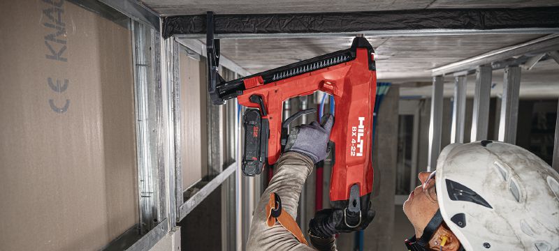 BX 4-22 Cordless concrete nailer Nuron battery-powered cordless nailer for fastening drywall track and light-duty materials to concrete, steel, and masonry Applications 1