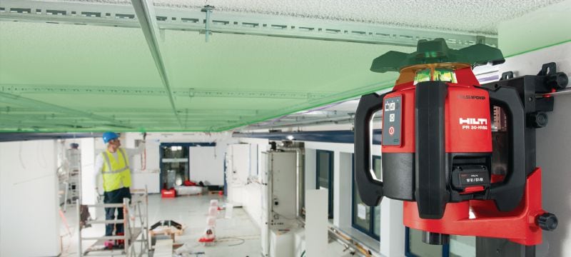 Niveau laser rotatif intérieur PR 30-HVSG A12 Niveau laser rotatif d'intérieur à faisceau vert très visible et fonctions automatiques pour pratiquement toutes les tâches d'aménagement intérieur de chantier Applications 1