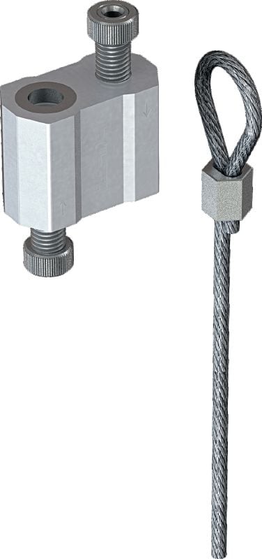 MW-LP L Cable lock kit with wire rope loop ending Wire rope with end loop and adjustable lock for suspending fixtures from suitable building features such as steel beams