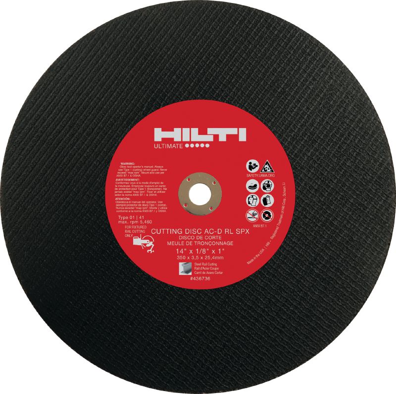 Meule à tronçonner pour rails AC-D RL Disque à tronçonner durable pour la découpe des rails de chemin de fer en acier à l’aide de scies à rails fixes avec attache
