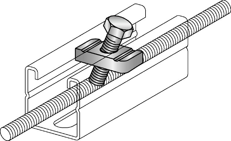 Raidisseur de tige MQS-RS Raidisseur de tige filetée pré-monté et galvanisé pour fixer un rail d’entretoise à une tige filetée afin d’adapter les charges de compression