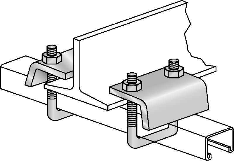 Clips-étaux pour entretoise Clips-étaux électrozingués pour la fixation des traverses aux poutres d'acier; pour applications légères