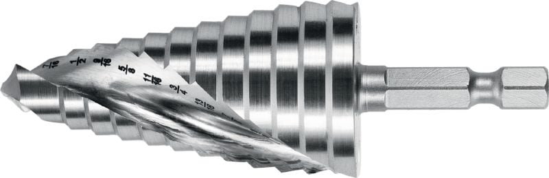 1/4 Hex Stepper Bit Impact ready stepper bit for drilling or enlarging holes of different sizes in metal