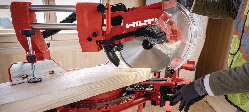 Wood fine finish miter saw blade Ultimate wood fine finish miter saw blade (12” | 305mm) with carbide teeth, for precise and clean cuts in wooden beams with our SM 60-22 cordless miter saw Applications 1