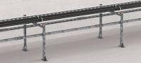Platine pré-assemblée MT-B-O2 FL OC Connecteur de base avec écrou et boulon de verrouillage rapide pré-assemblés pour l’ancrage des structures de rails de supportage dans le béton et l’acier, pour une utilisation en extérieur avec une faible pollution Applications 2