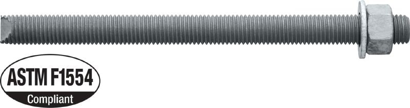 Tige d’ancrage HAS-B-105 HDG Tige d’ancrage haute performance pour mortiers adhésifs injectables et capsule adhésive HVU (acier au carbone, ASTM F1554 grade 105, galvanisé à chaud)