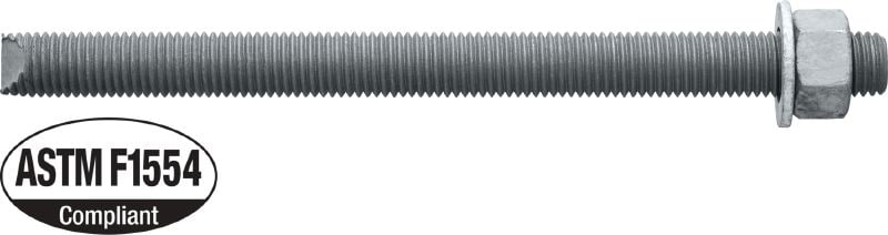 Tige d'ancrage HAS-B-105 HDG Tige d'ancrage haute performance pour les chevilles époxy/hybrides à injection et en capsule (acier au carbone, catégorie 105 selon ASTM F1554, galvanisé à chaud)