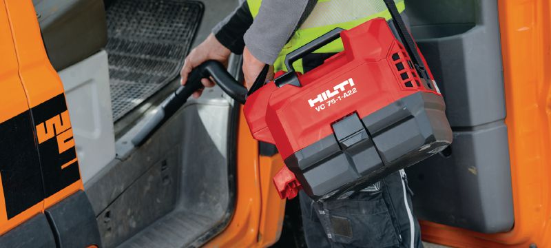 Aspirateur sans fil VC 75-1-A22 destiné aux chantiers de construction Aspirateur compact et sans fil destiné au nettoyage des chantiers de construction (sec), réservoir de 1 gallon Applications 1
