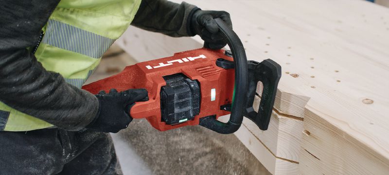 Scie à chaîne sans fil SCN 60-22 Tronçonneuse à batterie 16 po | 40 cm pour les travaux de démolition de bois et la coupe de poutres en bois, de CLT et de bois d’œuvre (batterie Nuron) Applications 1