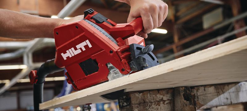 SC 6WP-22 Cordless plunge saw Precision plunge circular saw with high dust capture rate for clean and controlled, straight cuts in wood up to 53 mm│2-1/8” depth with guiderail Applications 1