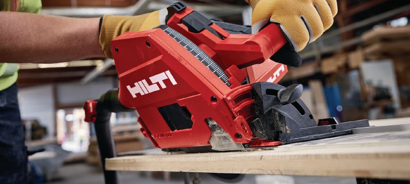 SC 6WP-22 Cordless plunge saw Precision plunge circular saw with high dust capture rate for clean and controlled, straight cuts in wood up to 53 mm│2-1/8” depth with guiderail Applications 1