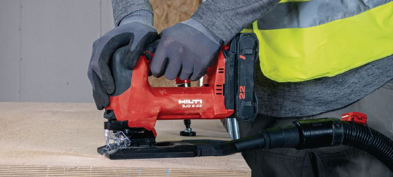 SJD 6-22 Cordless jigsaw Powerful top-handle cordless jigsaw with optional on-board dust collection for precise straight or curved cuts (Nuron battery platform) Applications 1