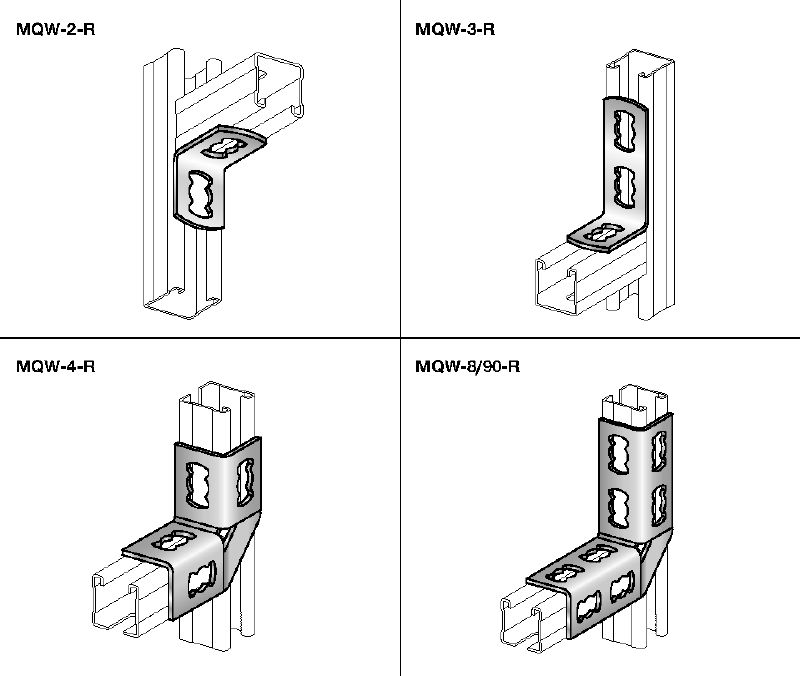 Connecteur à angle MQW 90° R Équerre perpendiculaire en acier inoxydable (A4) pour relier plusieurs traverses MQ