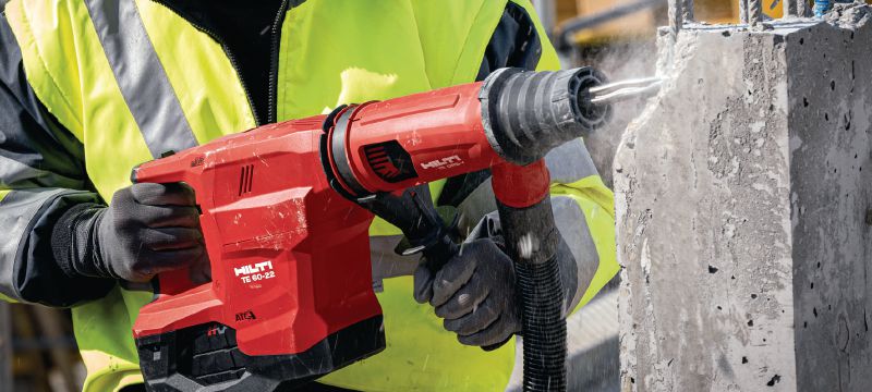 TE 60-22 Cordless rotary hammer Cordless SDS Max (TE-Y) rotary hammer with Active Vibration Reduction and Active Torque Control for heavy-duty concrete drilling and chiseling (Nuron battery platform) Applications 1