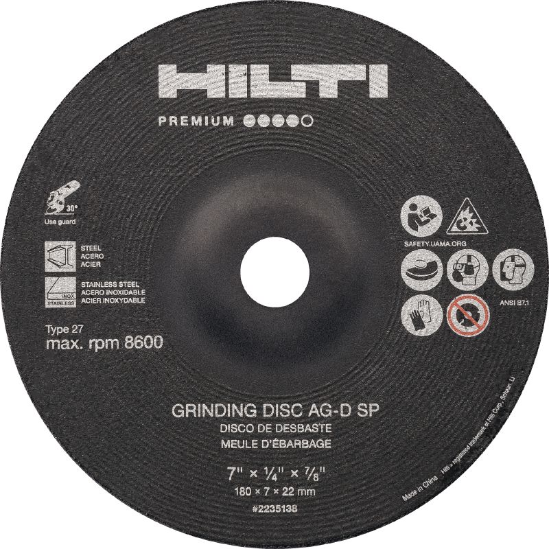 Disque de meulage AG-D SP Type 27 Disque de meulage haute performance pour le ponçage rapide et grossier de l'acier inoxydable/au carbone (Type 27)