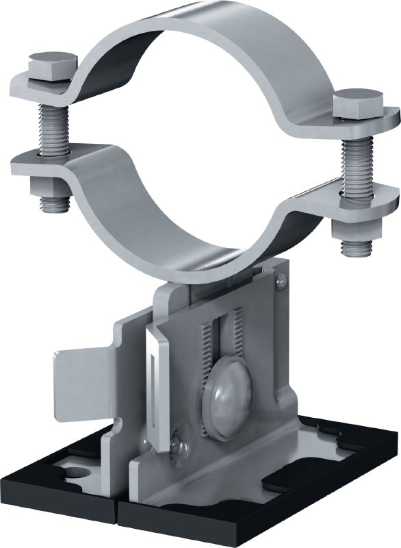 Sabot de tubage MP-PS 1-1 Sabots de tubage unitaires réglables avec revêtement extérieur pour fixer des tuyaux de 21 à 173 mm (1/2 po à 6 po) de diamètre à divers matériaux supports dans des environnements légèrement corrosifs.