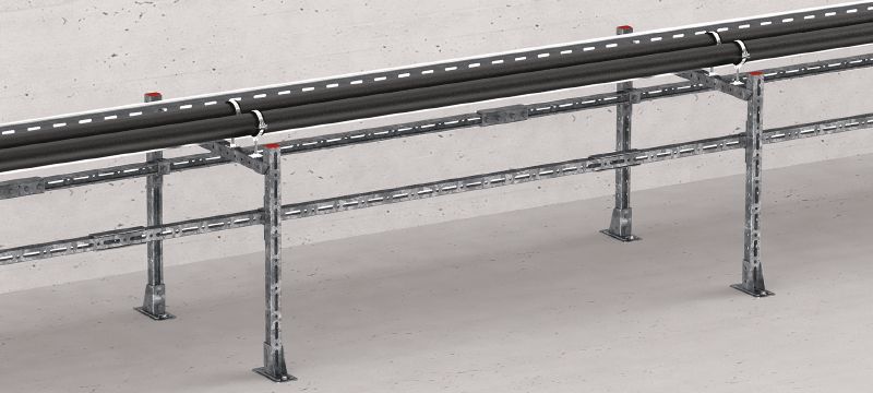 Platine pré-assemblée MT-B-O2 FL OC Connecteur de base avec écrou et boulon de verrouillage rapide pré-assemblés pour l’ancrage des structures de rails de supportage dans le béton et l’acier, pour une utilisation en extérieur avec une faible pollution Applications 1