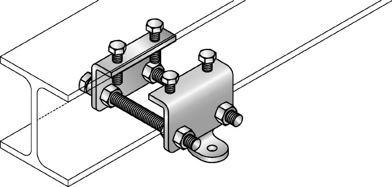 Connecteur de poutre MQS-IB Raccord pour poutre galvanisé et prémonté avec homologation FM pour le support sismique des tuyaux de gicleurs d’incendie sur les structures en acier