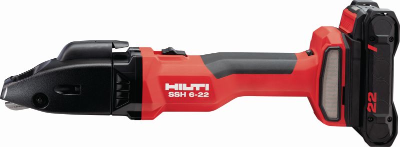 Cisaille sans fil SSH 6-22 CD pour métal Cisaille à double coupe sans fil pour découpes rapides dans les gaines spiralées et conduits de ventilation jusqu'à 4 x 0,9 mm│calibre 20 avec lames SSH CD Hilti incluses (plateforme de batteries Nuron)